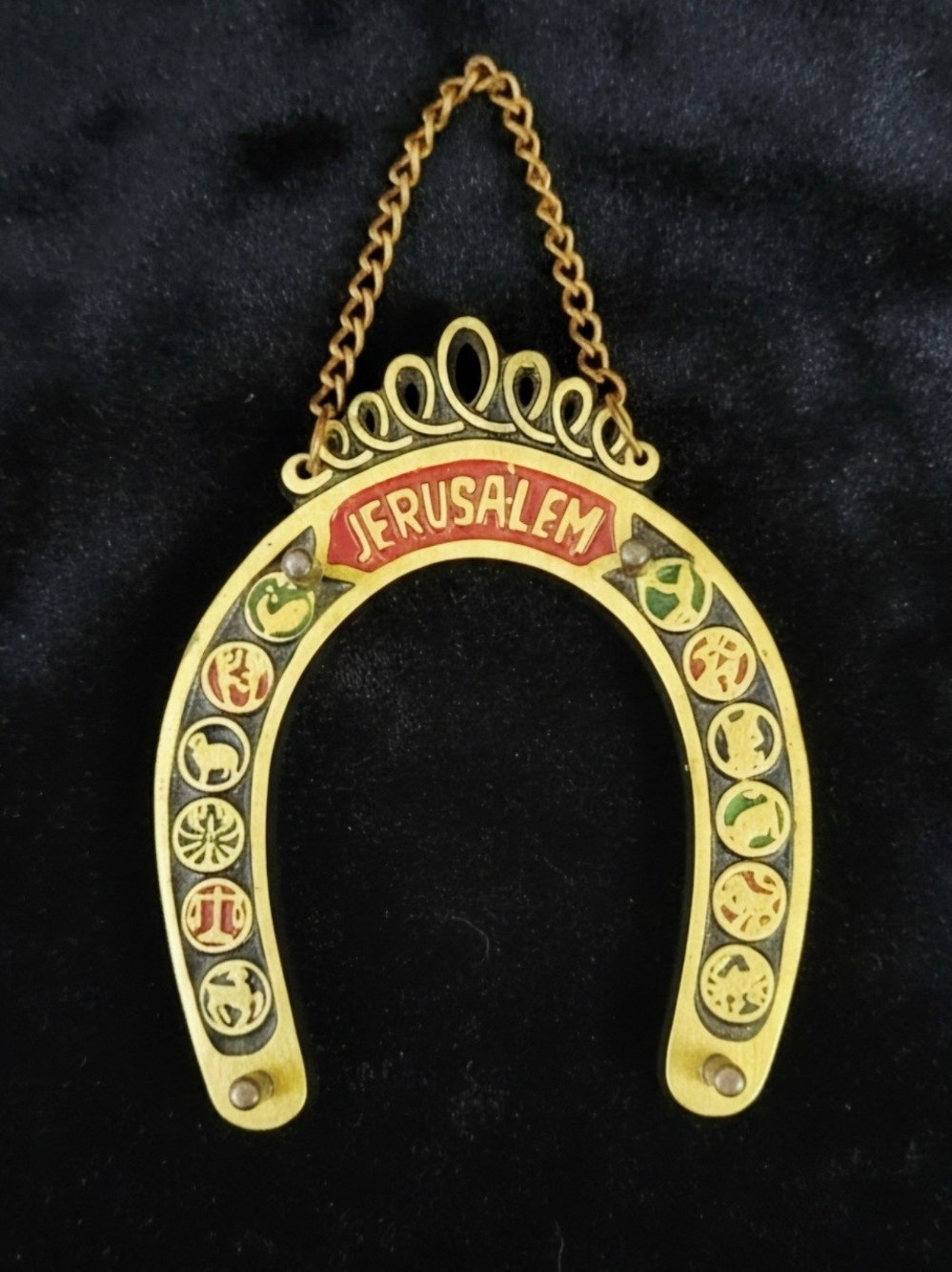 Jerusalem Horseshoe Wall Hanging Brass Keyholder Vintage Judaica Horoscope Decor